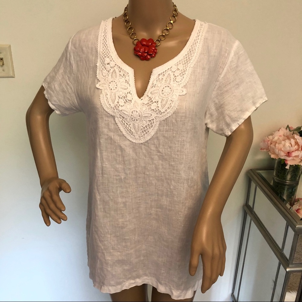 Marina Gigli Made In Italy Lace & Linen Top